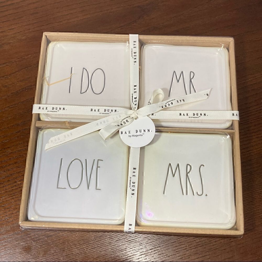 Rae Dunn artisan collection Magnolia ceramic coasters wedding, bride, bridesmaid